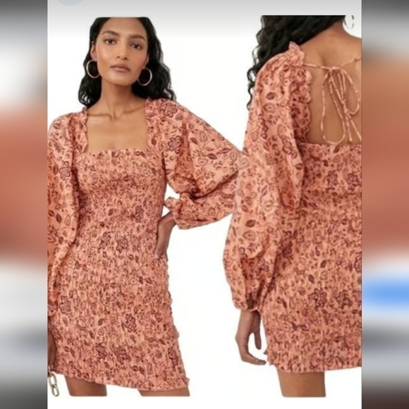 Free People Smock It To Me Dress Apricot Rust Size Small - Picture 9 of 13